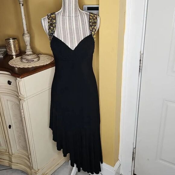 Dave and Johnny black open back Asymmetric evening gown women's size 7/6 - Picture 1 of 6